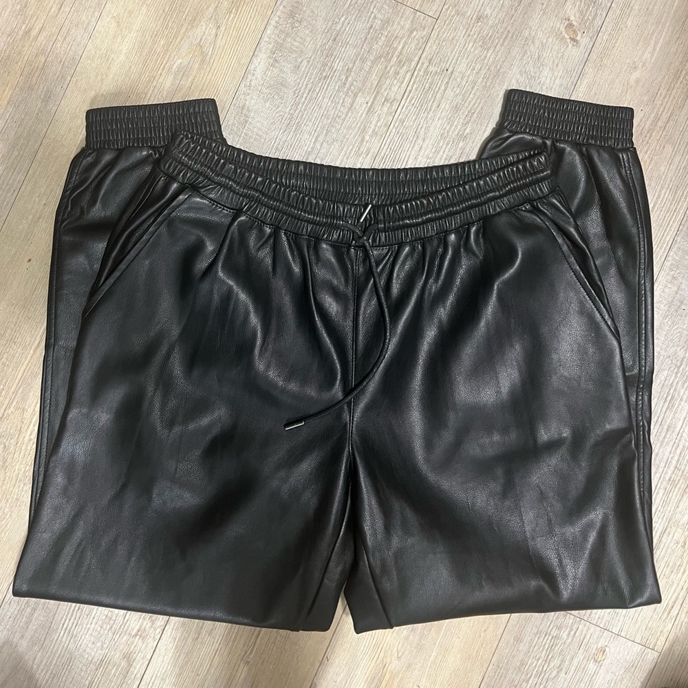 Black pleather joggers